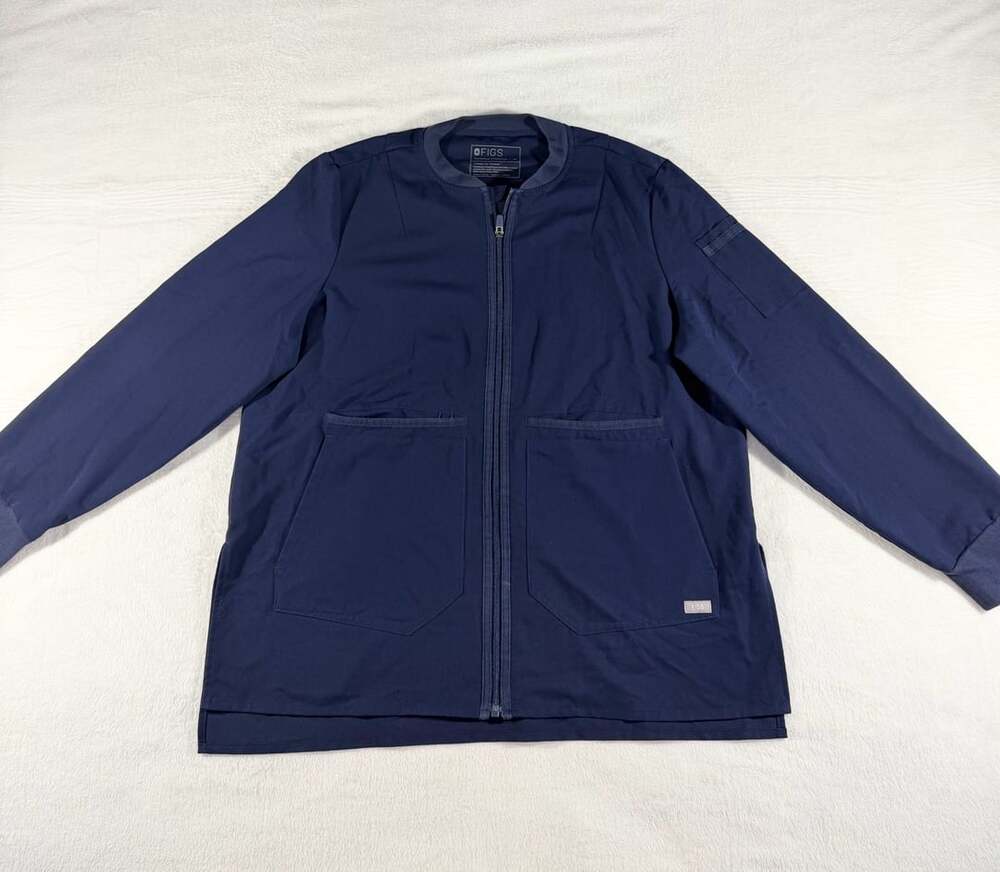 FIGS Women’s Bellery Full Zip Scrub Jacket Navy Blue Bomber XL